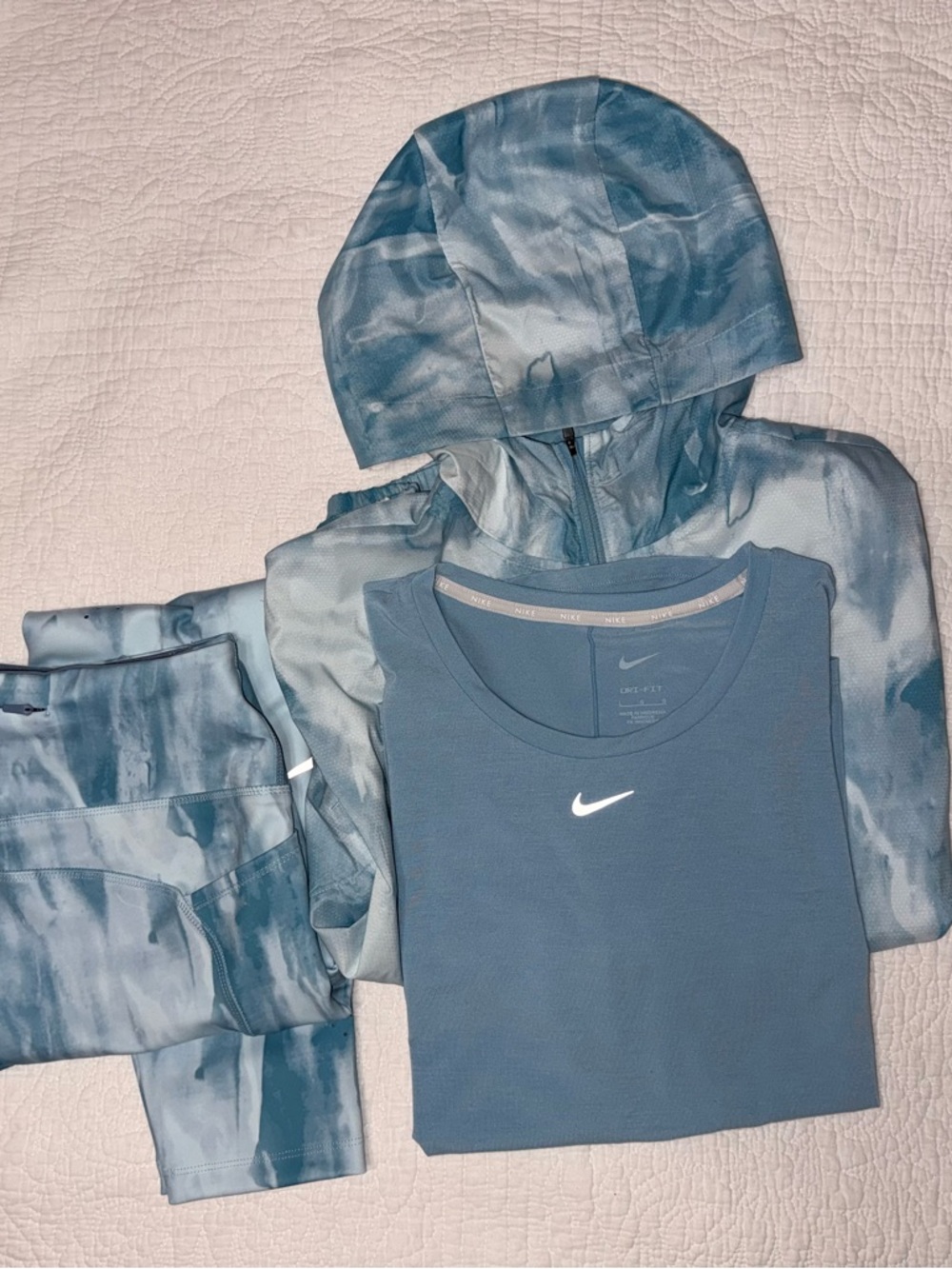 Nike Blue Tie-Dye Hoodie, Tank & Leggings Set